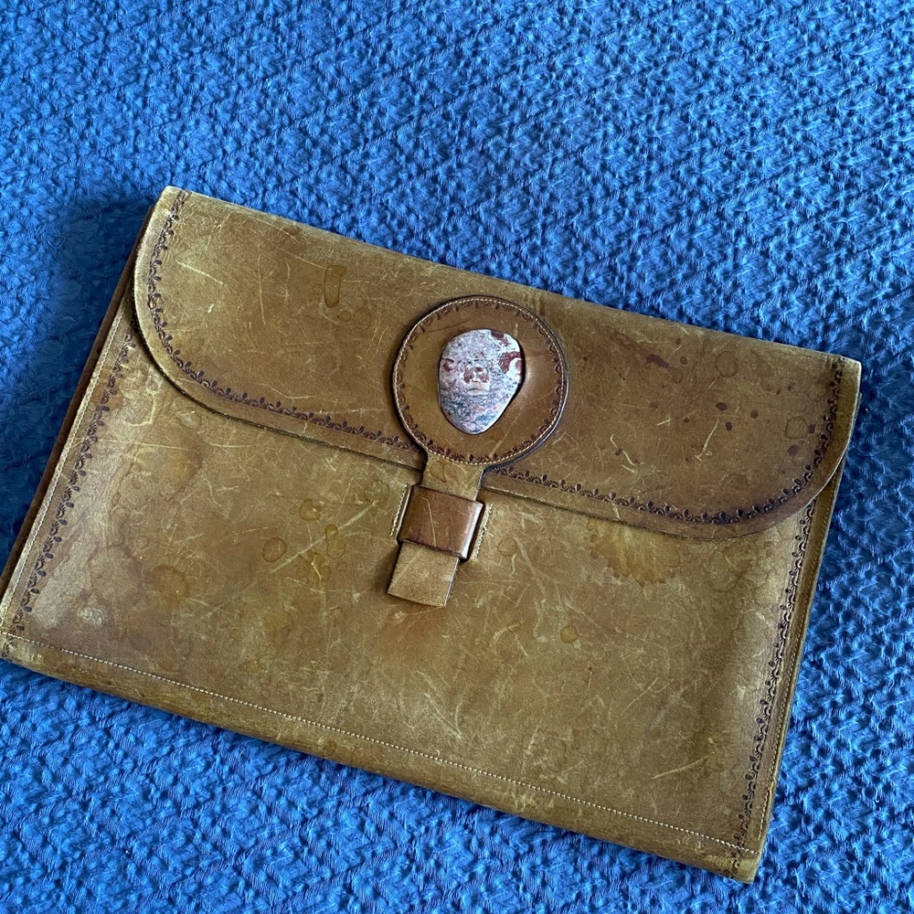 Vintage Leather Computer bag with stone accent~